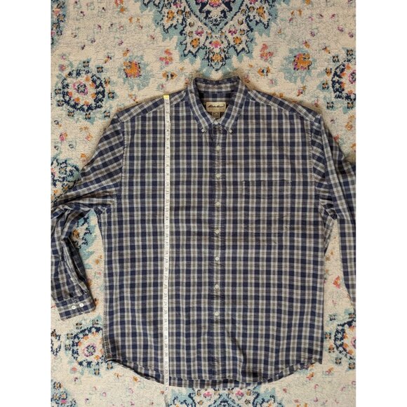 Eddie Bauer Heavy Cotton Blue and White Plaid Button Down Shirt - XL Tall - Picture 7 of 9